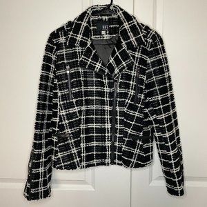 Kut from the Kloth Eveline Textured Check Faux Leather Moto Jacket Womens M